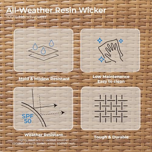CHITA 5 Pieces Wicker Patio Furniture Set, Outdoor Conversation Set with 2 Pieces Rattan Swivel Chairs, 2 Pieces Ottomans, Thickened Cushions and Side Table