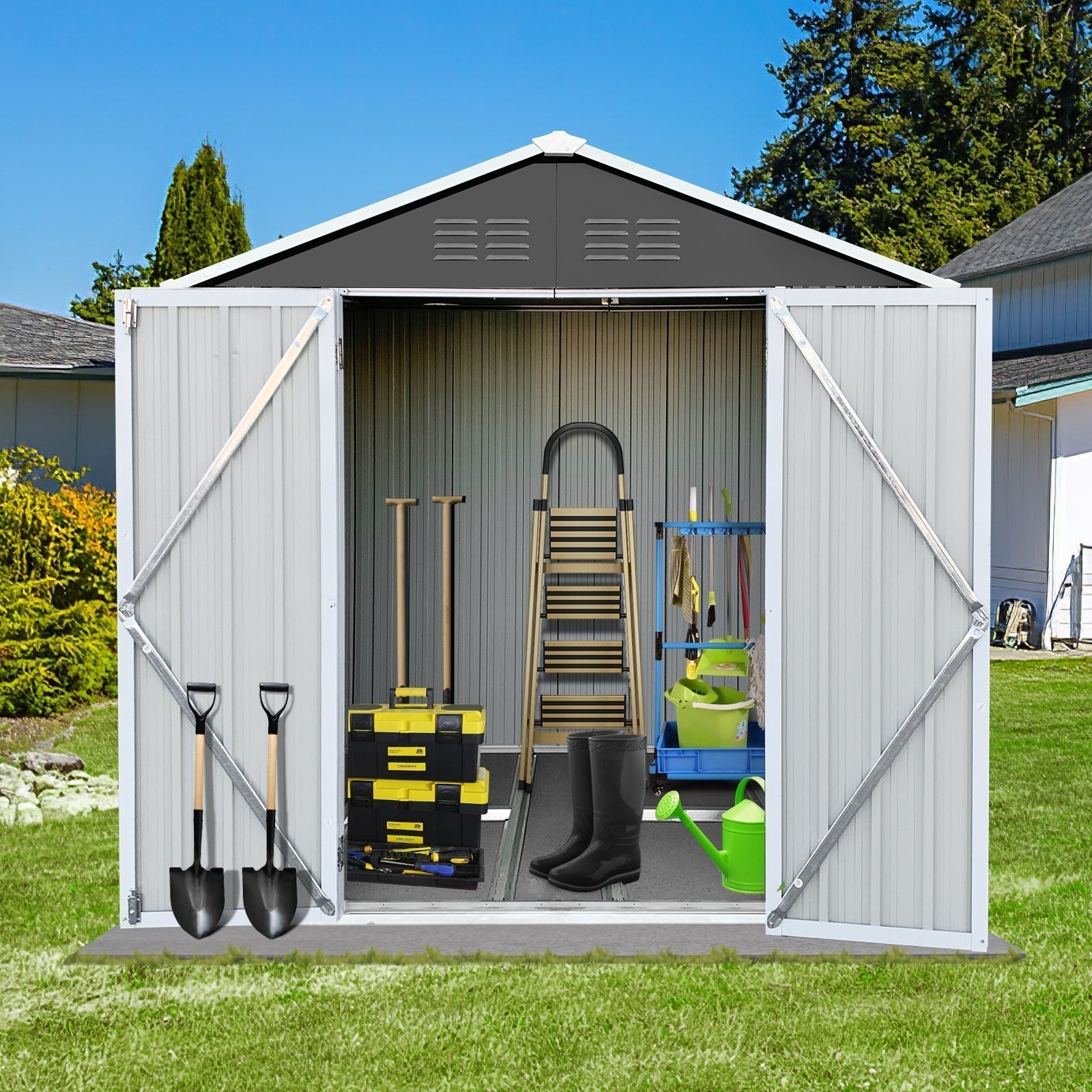 6' x 4' Outdoor Metal Storage Shed, Tools Storage Shed, Galvanized Steel Garden Shed with Lockable Doors, Outdoor Storage Shed for Backyard, Patio, Lawn, D8311 - Walmart.com