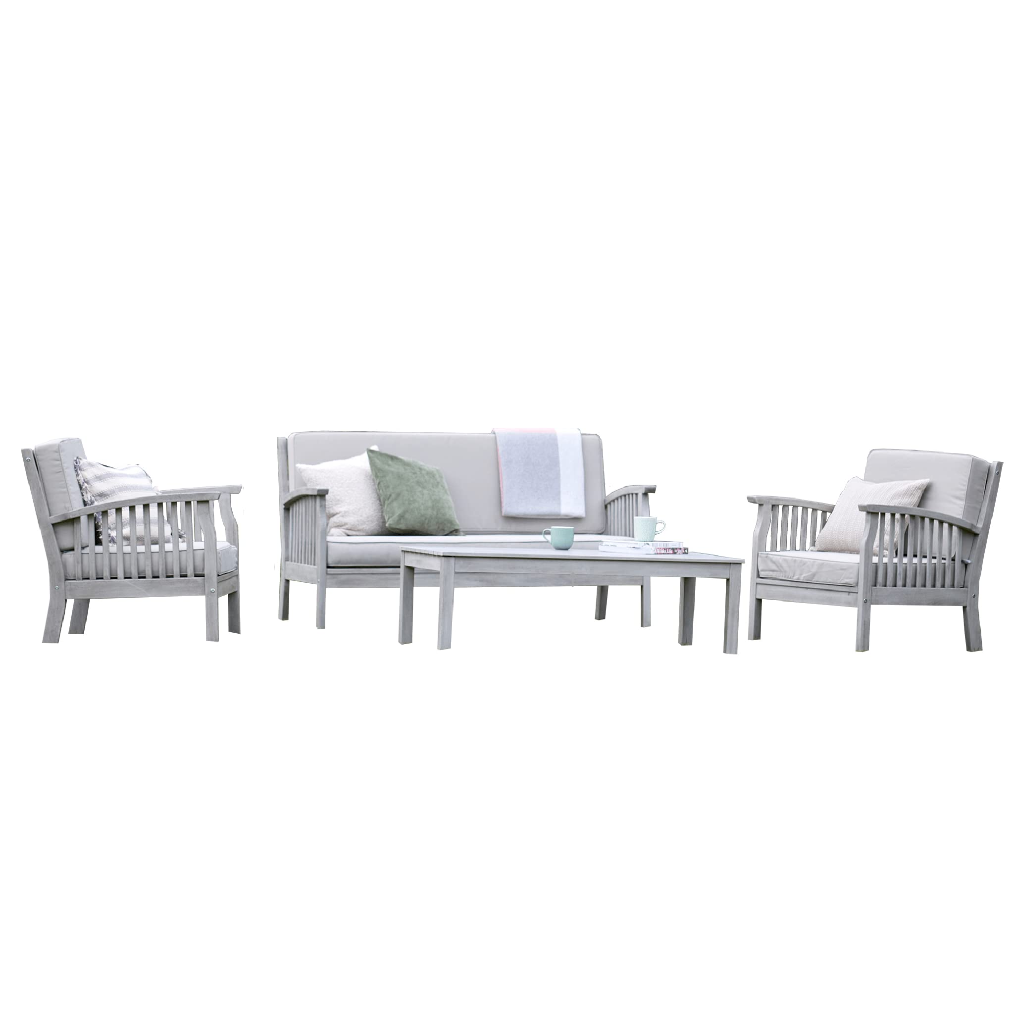 Gardenesque Patio Garden Furniture Set - Light Grey Wooden Garden Set - Repton Lounge - Outdoor Table & Chairs - Durable and Comfortable Design - With Cushions - Flat Pack Design - 4 Seater