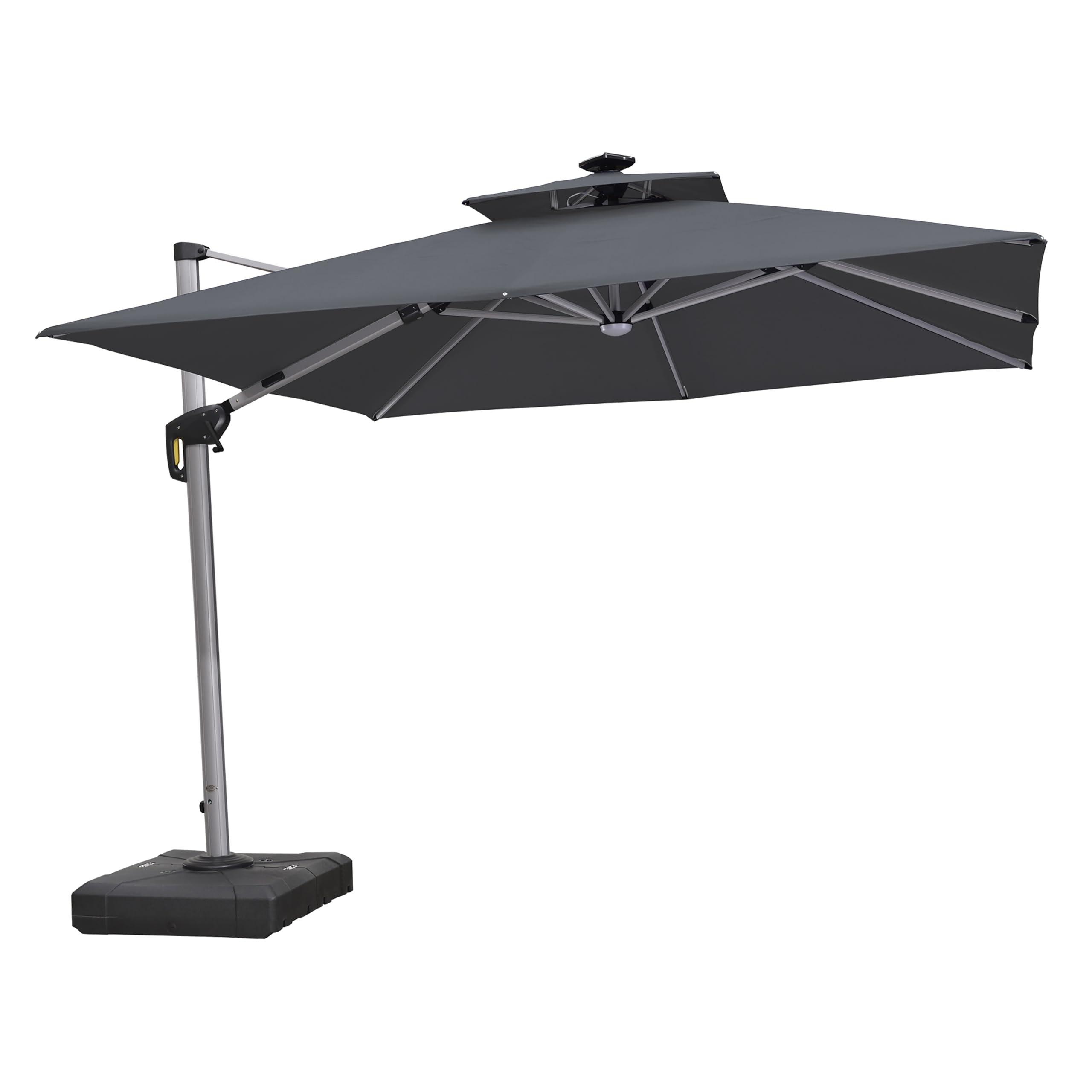 PURPLE LEAF Double Top Deluxe Solar Powered LED Square Patio Umbrella Offset Hanging Umbrella Outdoor Market Umbrella Garden Umbrella,300 x 300 cm,Grey