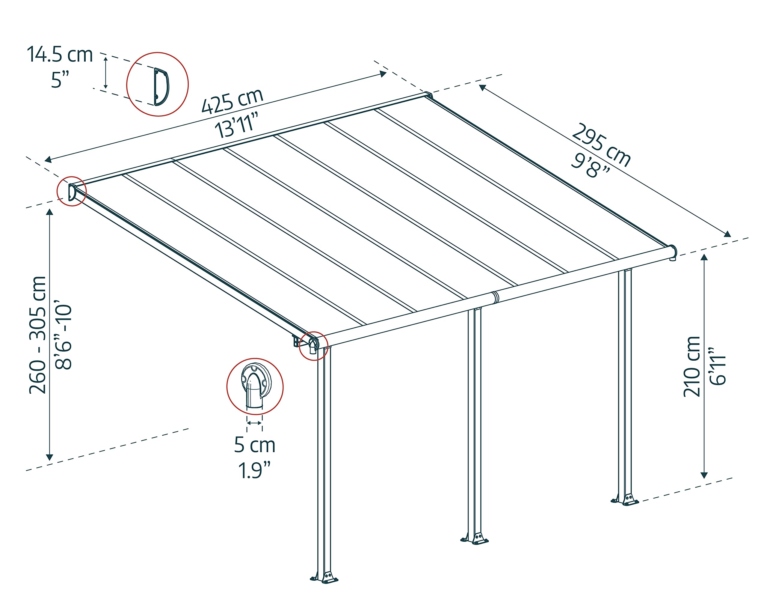 Palram OLYMPIA 3X4.25 GREY CLEAR PATIO COVER