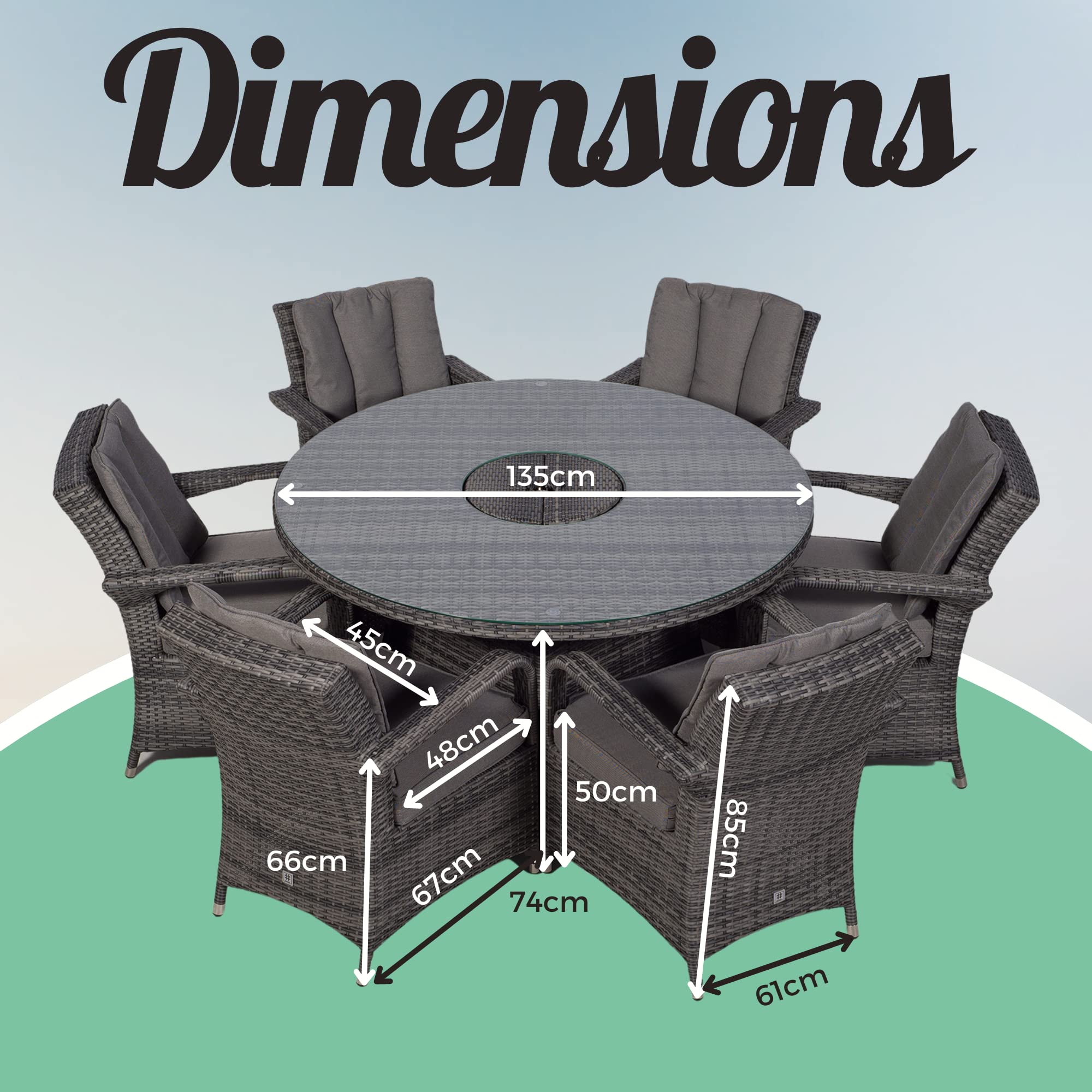 Arizona Luxury 6 Seater Grey Rattan Dining Set with Ice Bucket Drinks Cooler | Outdoor Poly Rattan Garden Table & Chairs Set with Parasol & Cover