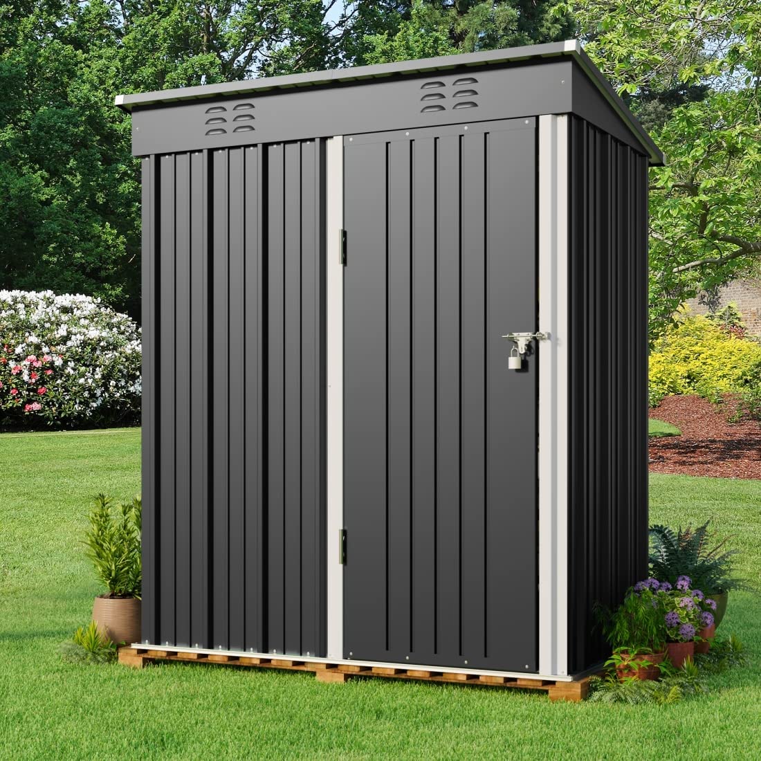 Lofka 5'x 3'Outdoor Storage Shed, Metal Outdoor Storage Cabinet with Single Lockable Door, Waterproof Tool Shed, Backyard Shed for Garden, Patio and Lawn,Grey - Walmart.com