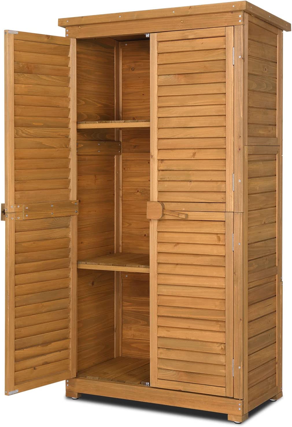 Lofka Outdoor Storage Cabinet Garden Shed w/ Asphalt Roof, Wooden, Natural - Walmart.com