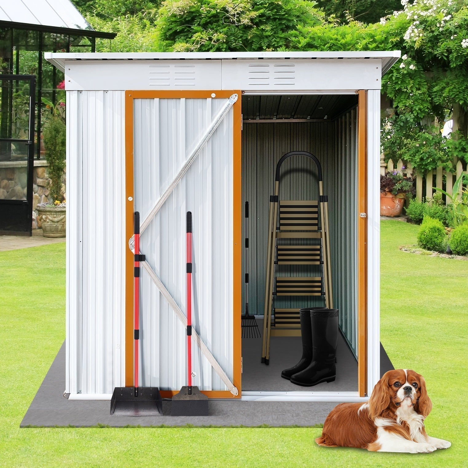 SYNGAR Storage Sheds 5 x 3 ft, Outdoor Storage Cabinet with Lockable Door Sloped Roof, Outdoor Storage Box Waterproof UV Proof for Patio Garden, Metal Tool Shed, White - Walmart.com