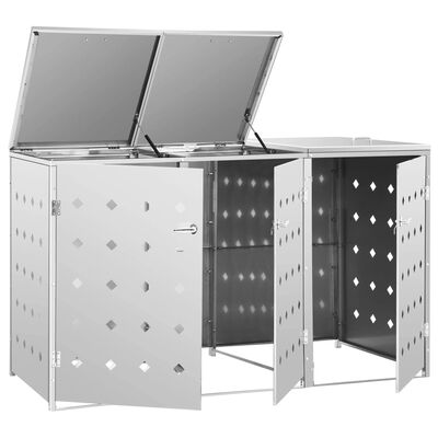 vidaXL Triple Wheelie Bin Shed 63.4 gal Stainless