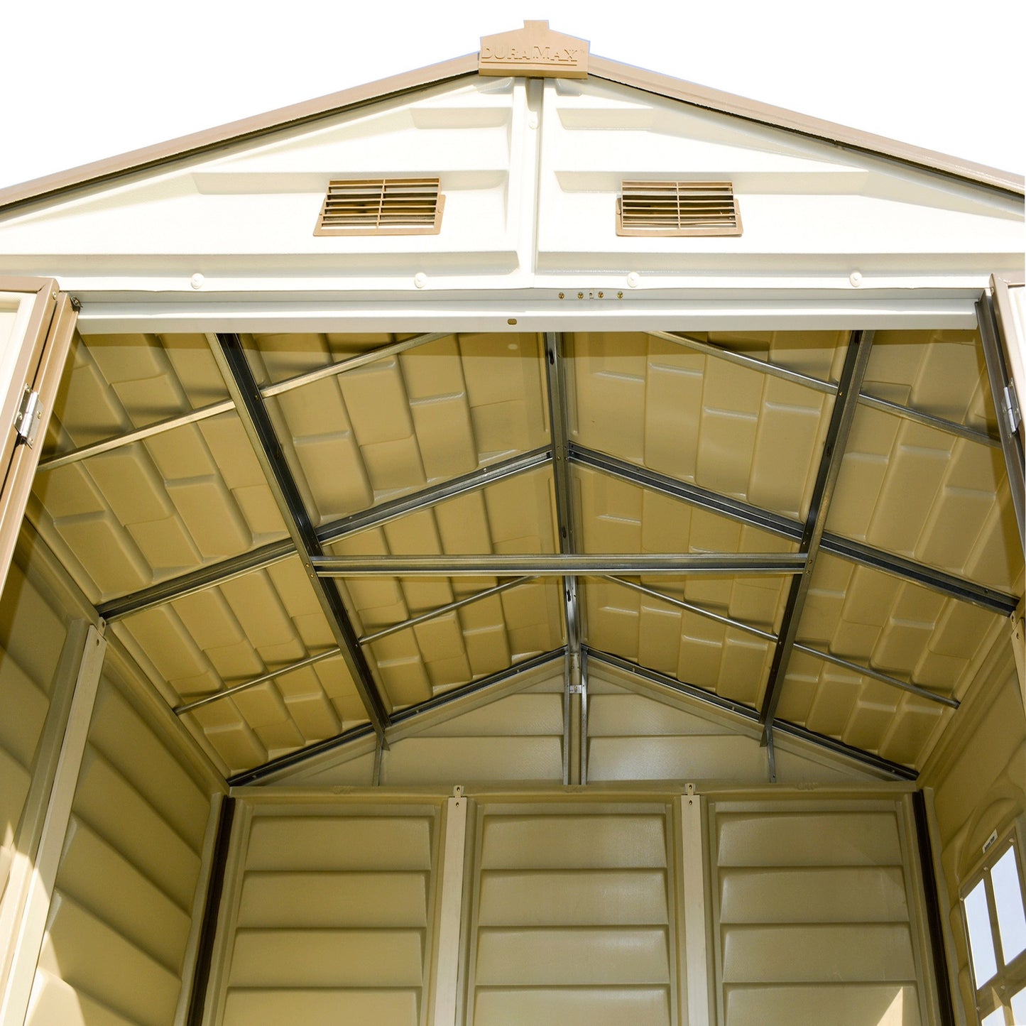 DuraMax 8ft x 6ft Storeall Vinyl Shed with Foundation Kit and window