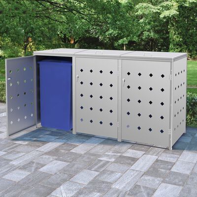 vidaXL Triple Wheelie Bin Shed 63.4 gal Stainless