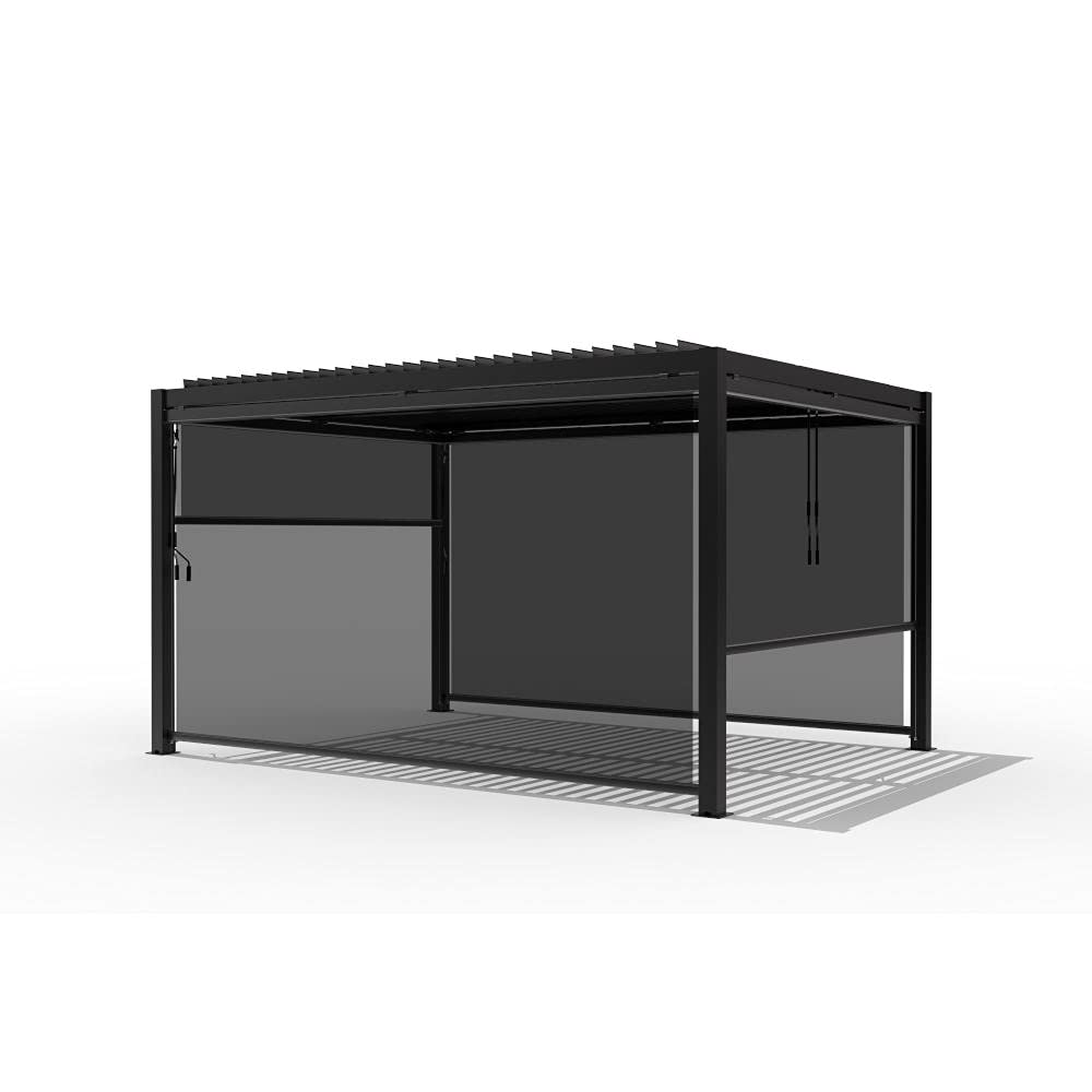 Primrose Deluxe Modern Patio Veranda Pergola Carport Black Charcoal with Louvered Shutter Roof 3m x 4m