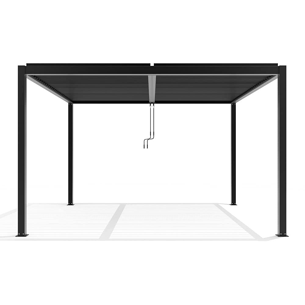 Primrose Deluxe Modern Patio Veranda Pergola Carport Black Charcoal with Louvered Shutter Roof 3m x 4m