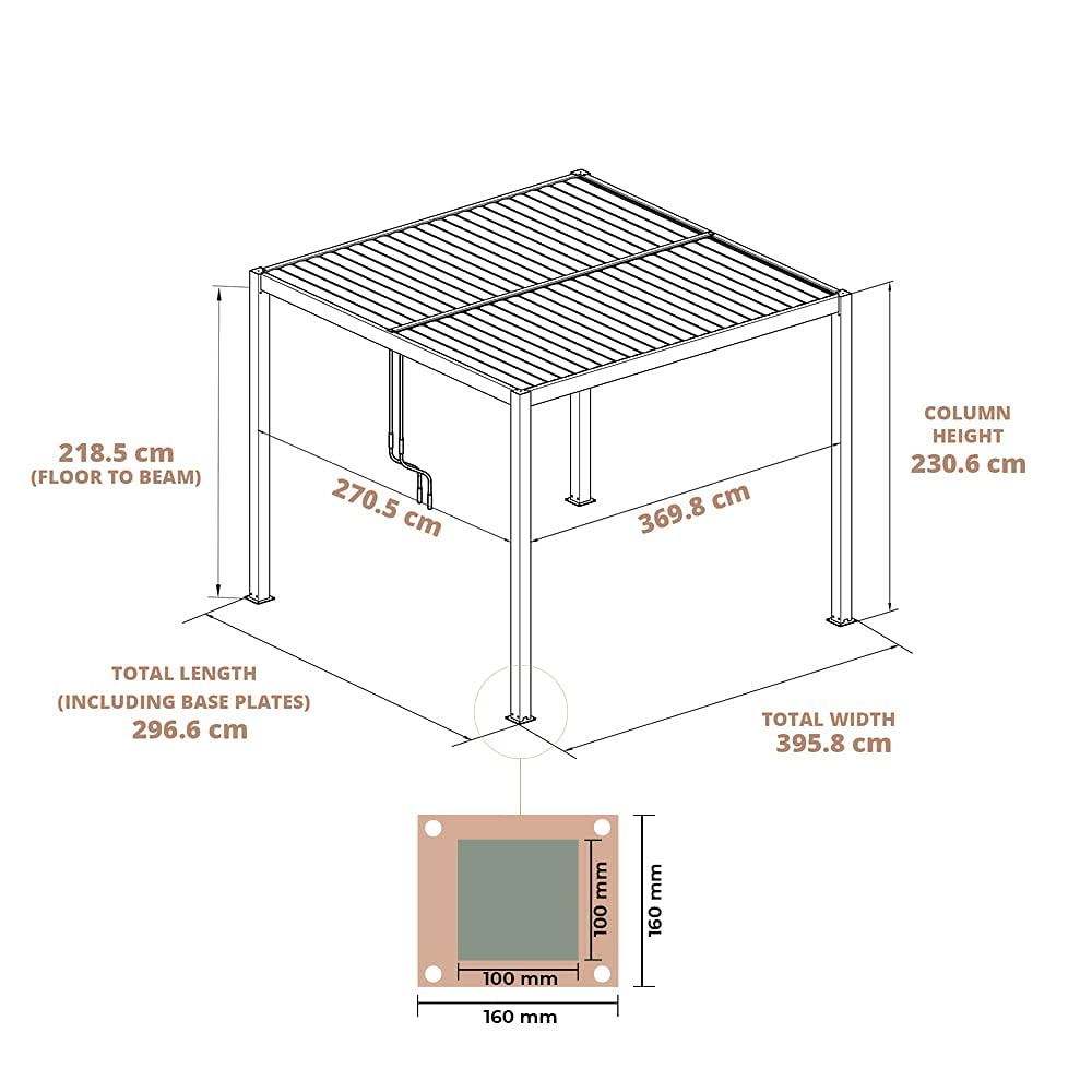 Primrose Deluxe Modern Patio Veranda Pergola Carport Black Charcoal with Louvered Shutter Roof 3m x 4m