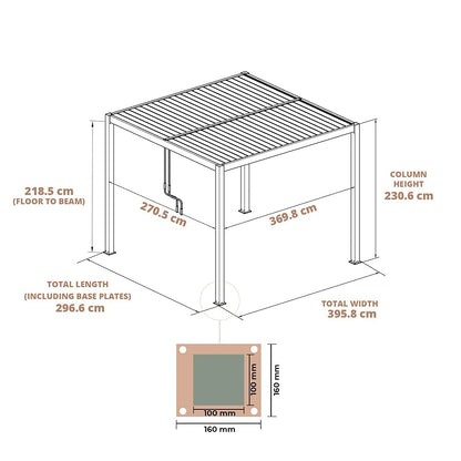 Primrose Deluxe Modern Patio Veranda Pergola Carport Black Charcoal with Louvered Shutter Roof 3m x 4m