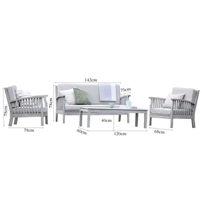 Gardenesque Patio Garden Furniture Set - Light Grey Wooden Garden Set - Repton Lounge - Outdoor Table & Chairs - Durable and Comfortable Design - With Cushions - Flat Pack Design - 4 Seater
