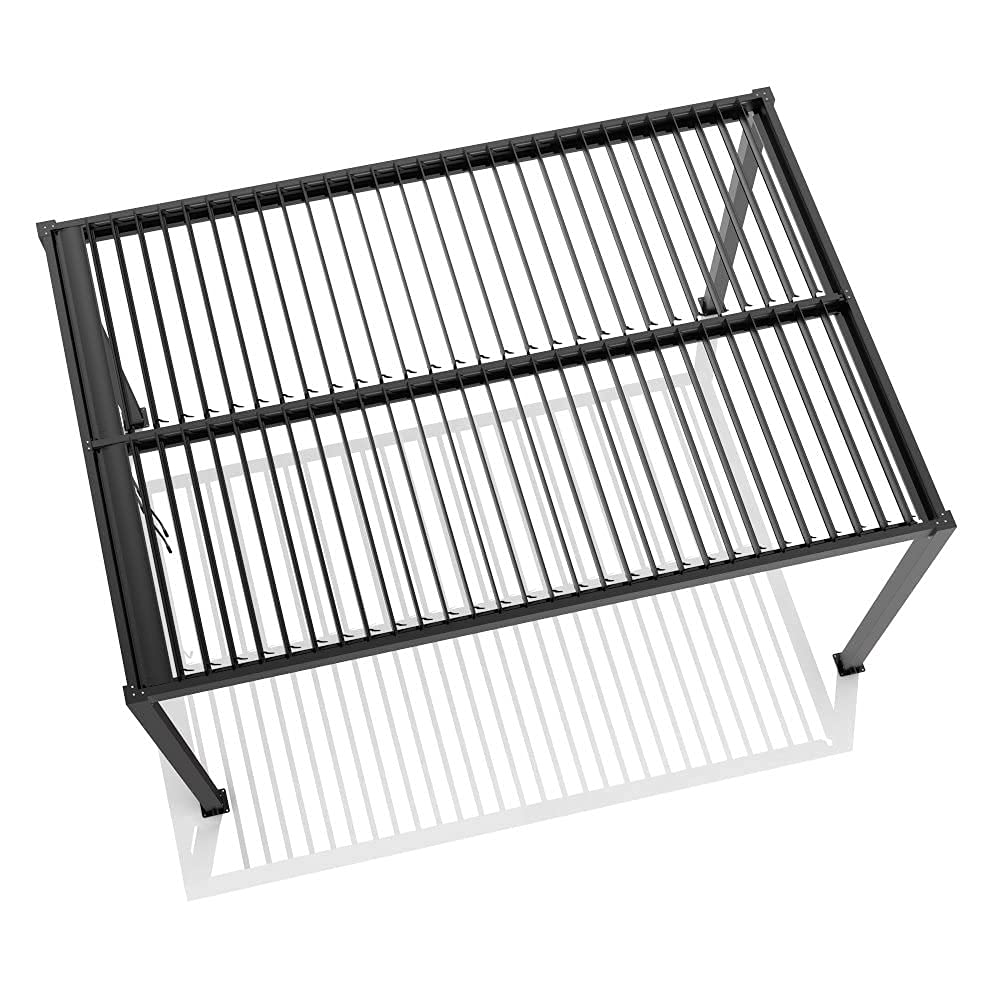 Primrose Deluxe Modern Patio Veranda Pergola Carport Black Charcoal with Louvered Shutter Roof 3m x 4m