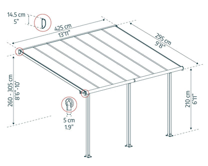 Palram OLYMPIA 3X4.25 GREY CLEAR PATIO COVER