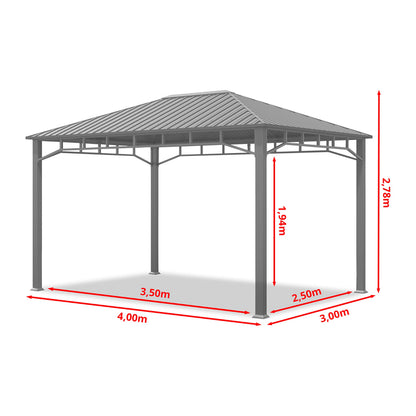 TOOLPORT Garden gazebo 3x4 m hardtop steel roof, 4 side panels in grey, poles 9x9cm