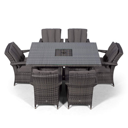 Arizona Rattan Dining Set | Luxury Rectangle 6 Seater Grey Rattan Table & Chairs Set with Ice Bucket Drinks Cooler | Outdoor Poly Rattan Garden Dining Furniture Set with Parasol & Cover