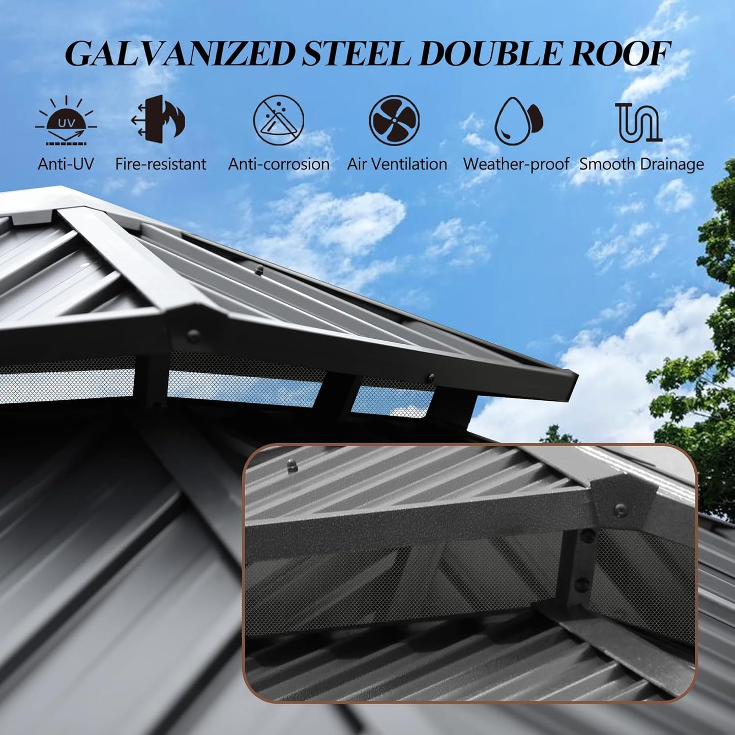 12'x14' Outdoor Hardtop Gazebo with Double Roof | Heavy-Duty Galvanized Steel Top Aluminum Frame Gazebo with Breathable Netting & Privacy Curtain for Patio, Porch, Garden