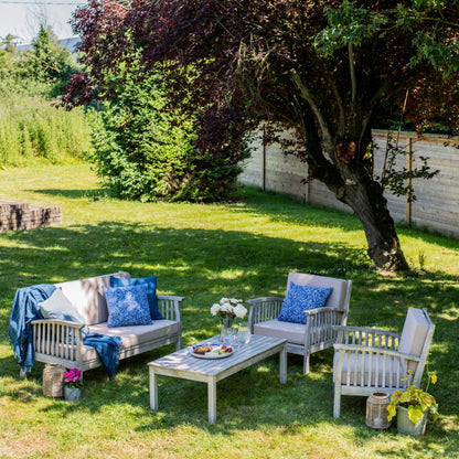 Gardenesque Patio Garden Furniture Set - Light Grey Wooden Garden Set - Repton Lounge - Outdoor Table & Chairs - Durable and Comfortable Design - With Cushions - Flat Pack Design - 4 Seater