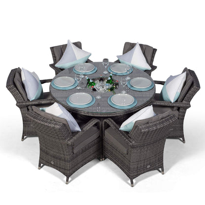Arizona Luxury 6 Seater Grey Rattan Dining Set with Ice Bucket Drinks Cooler | Outdoor Poly Rattan Garden Table & Chairs Set with Parasol & Cover