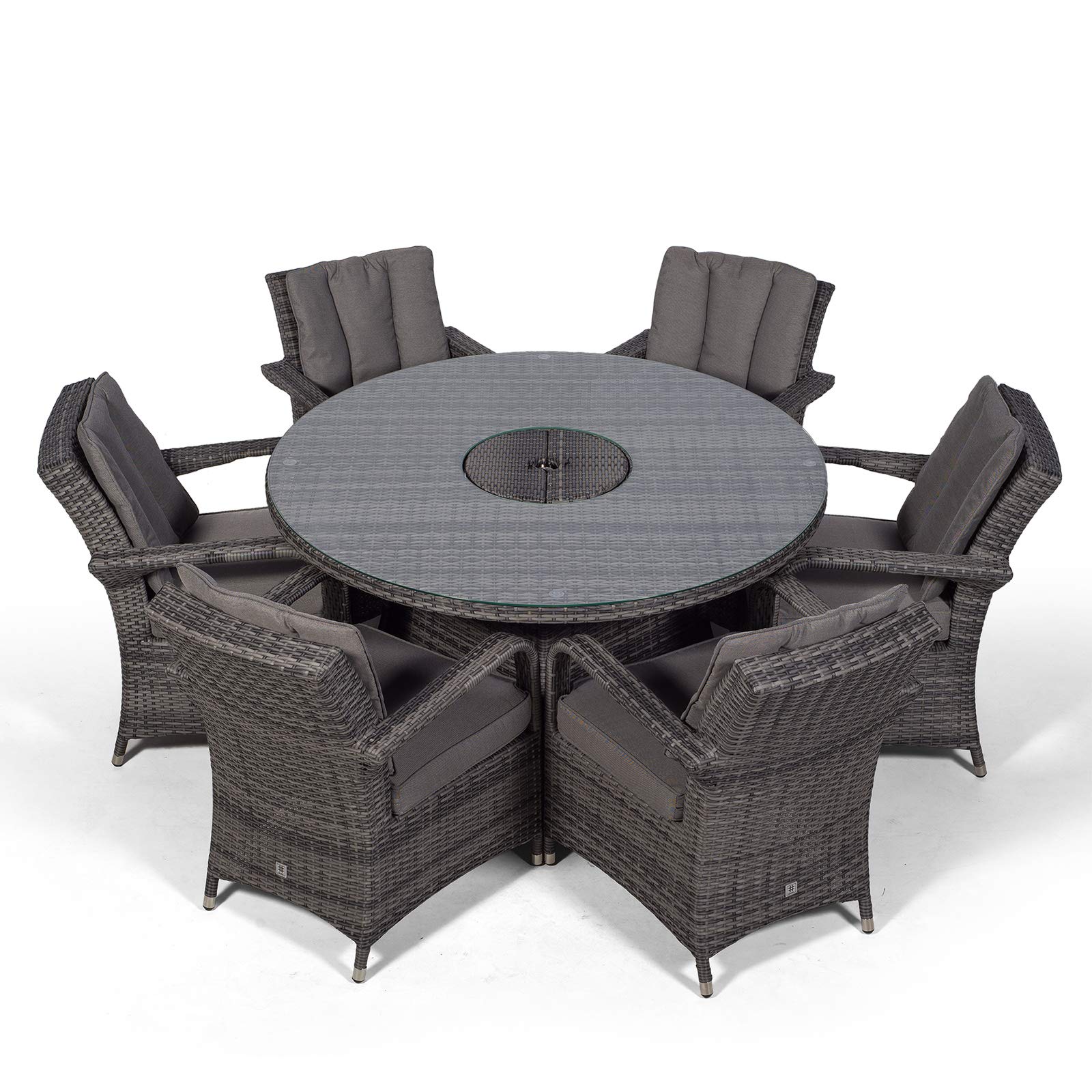 Arizona Luxury 6 Seater Grey Rattan Dining Set with Ice Bucket Drinks Cooler | Outdoor Poly Rattan Garden Table & Chairs Set with Parasol & Cover