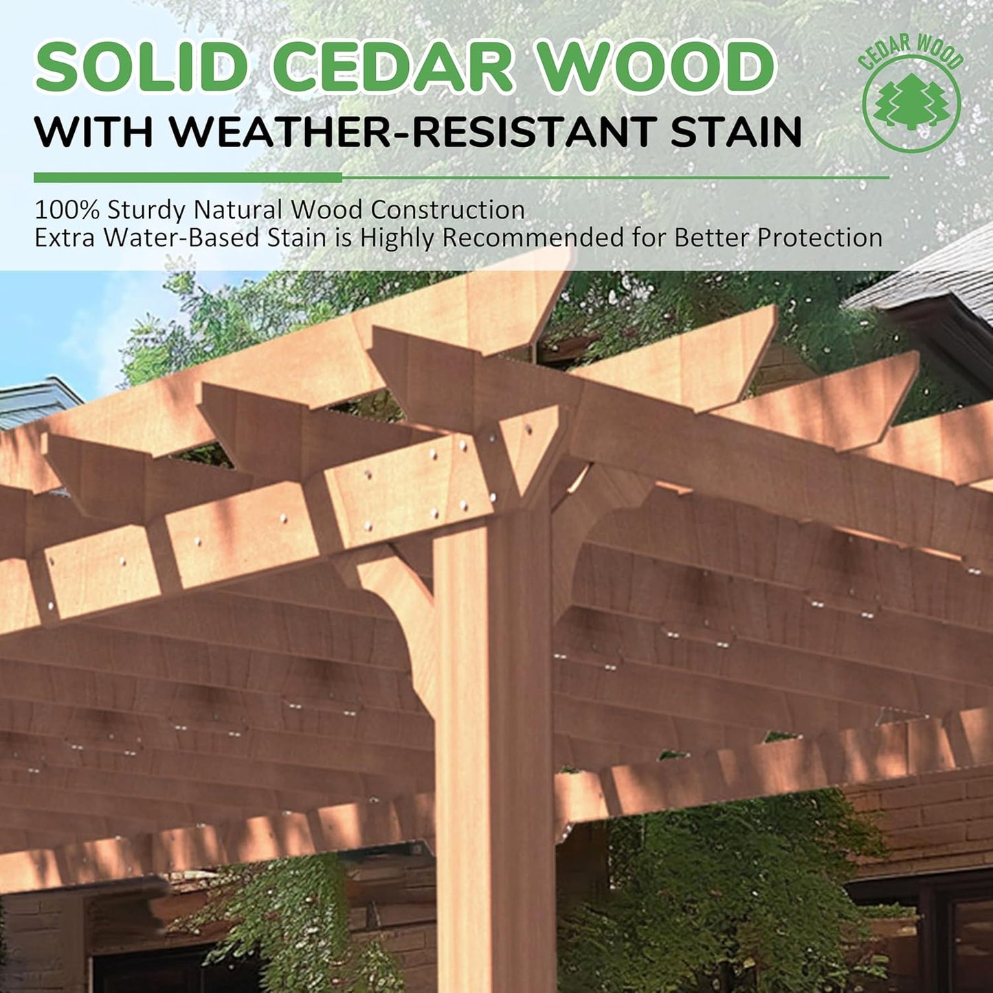 MUPATER 12x24 FT Cedar Wood Pergola, All Cedar Pergola Kit with Stakes, Heavy Duty Outdoor Shade Structure, Snow & Wind Resistant for Backyard, Deck, Patio, Lawn