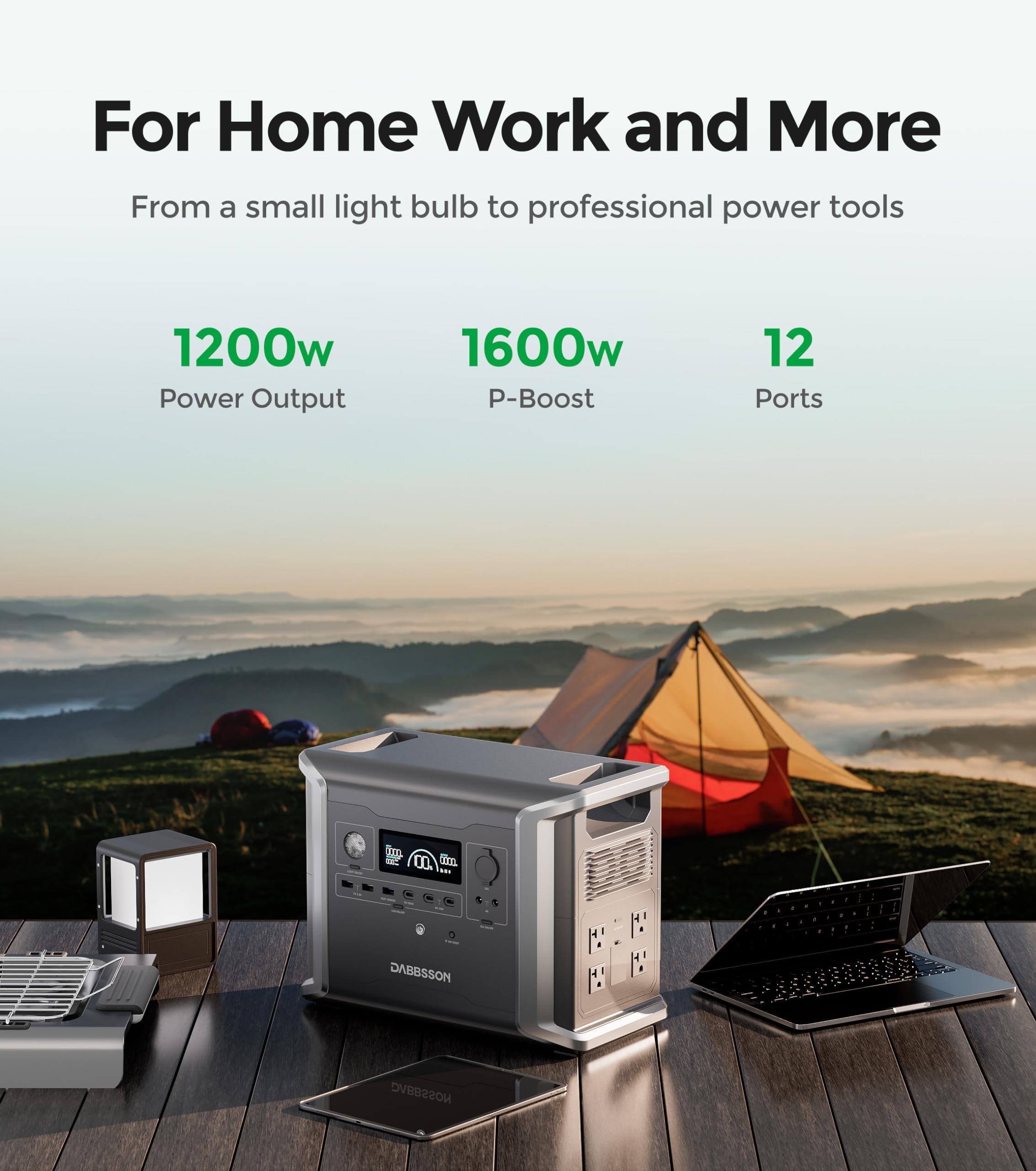 Dabbsson 4.7 kWh Expandable Power Station DBS1300 with DBS1700B Extra Battery X 2, Max 9400Wh, 4 X 1200W AC Outlets, 1800W Solar Input Solar Generator for Home Backup, Emergency, RV Outdoor Camping