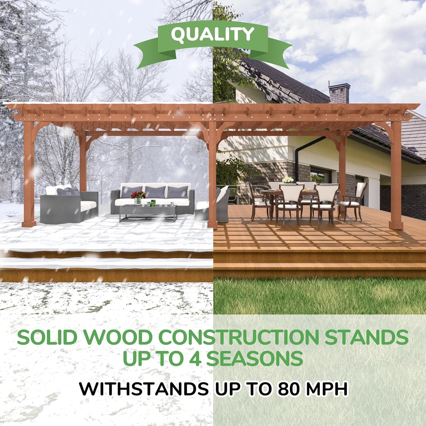 MUPATER 12x24 FT Cedar Wood Pergola, All Cedar Pergola Kit with Stakes, Heavy Duty Outdoor Shade Structure, Snow & Wind Resistant for Backyard, Deck, Patio, Lawn