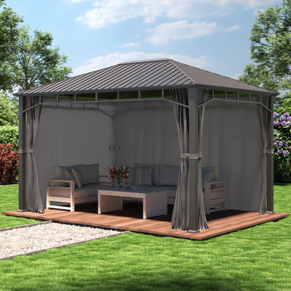 TOOLPORT Garden gazebo 3x4 m hardtop steel roof, 4 side panels in grey, poles 9x9cm