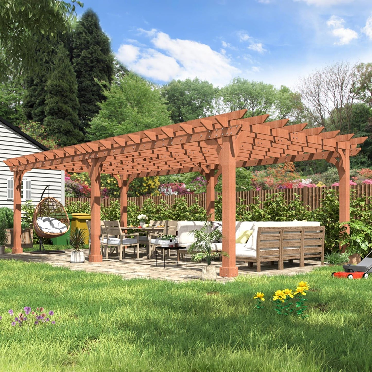 MUPATER 12x24 FT Cedar Wood Pergola, All Cedar Pergola Kit with Stakes, Heavy Duty Outdoor Shade Structure, Snow & Wind Resistant for Backyard, Deck, Patio, Lawn