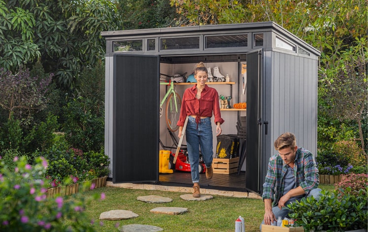 Keter Artisan 9x7 Foot Large Outdoor Shed with Floor with Modern Design for Patio Furniture